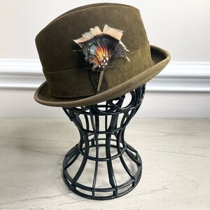 Vintage Champs Green Suede Leather Fedora Hat Mens SZ 6 5/8 Sophisticated Prep